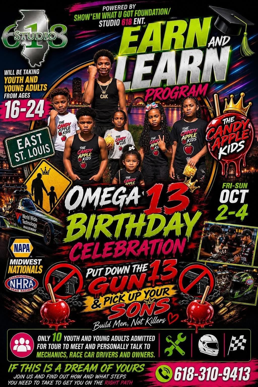 Earn and Learn Program — Omega 13 Birthday Celebration, Fri-Sun Oct 2-4, NAPA Midwest Nationals